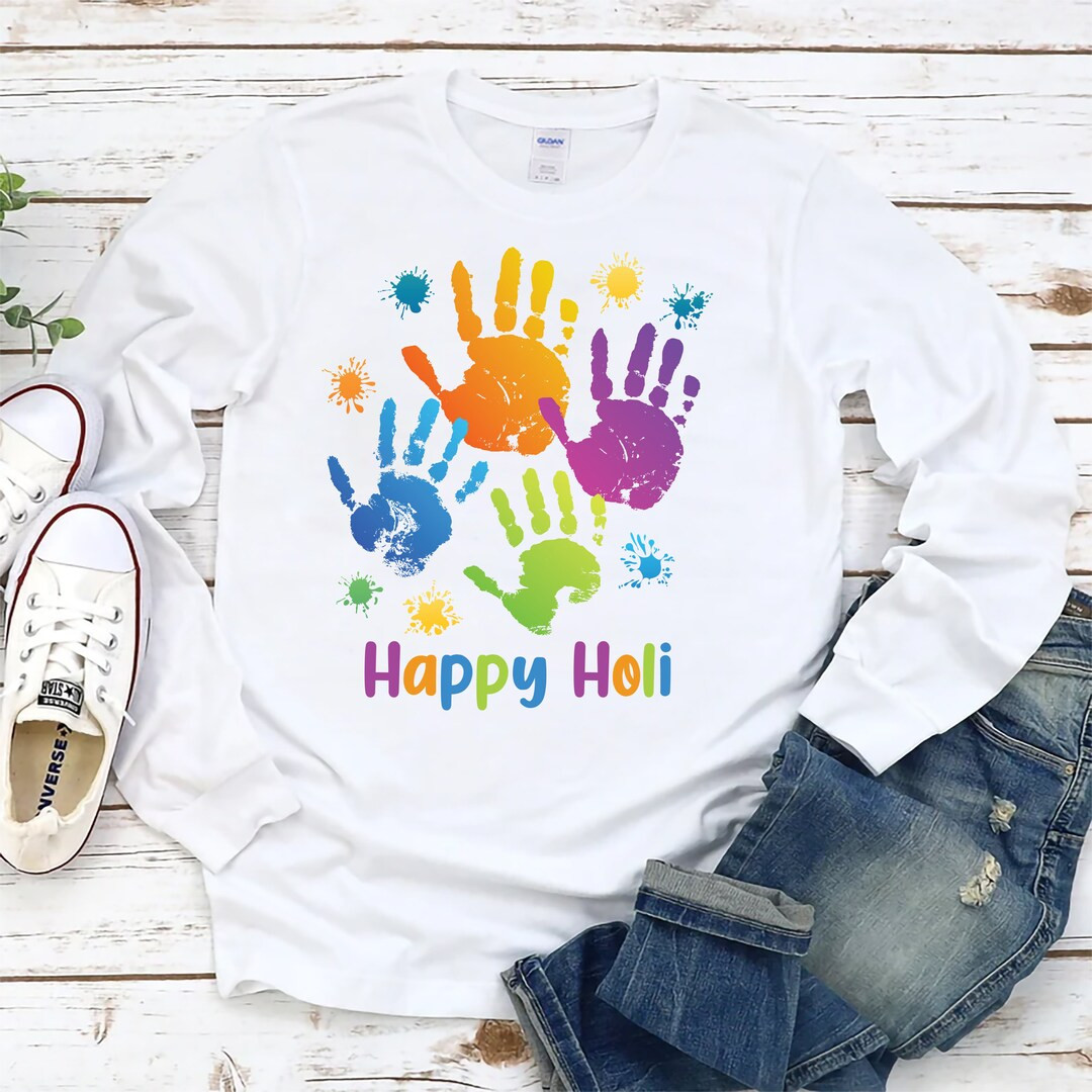 Happy Holi Family Long Sleeve T-shirt, Hindu Spring Unisex Long Sleeve Shirt, Happy Holi Color Sh... | Etsy (US)