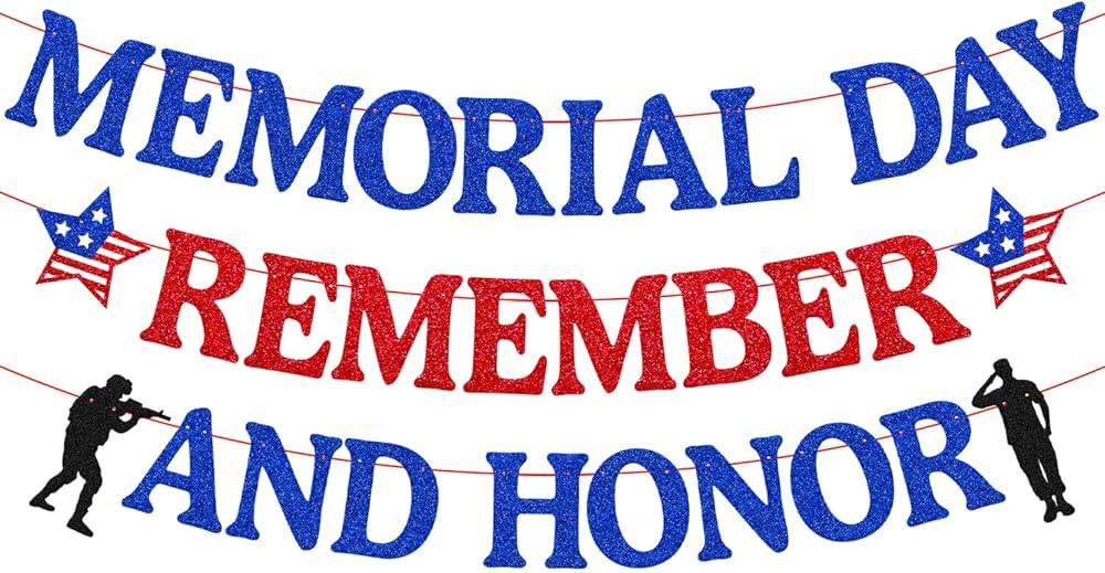 Memorial Day Remember and Honor Banner Always Remember Our Heros Decorations Patriotic Soldier Mi... | Amazon (US)