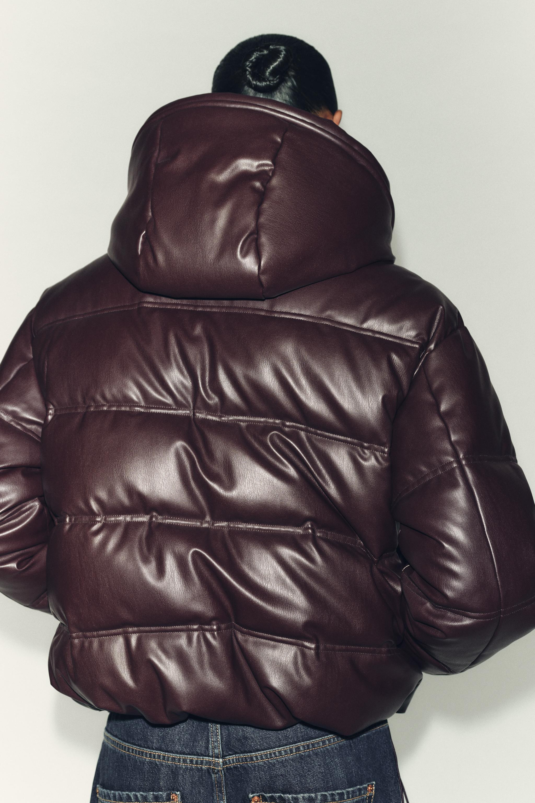 PUFFER ANORAK WITH FAUX LEATHER EFFECT, WATER-REPELLENT AND WINDPROOF | Zara UK