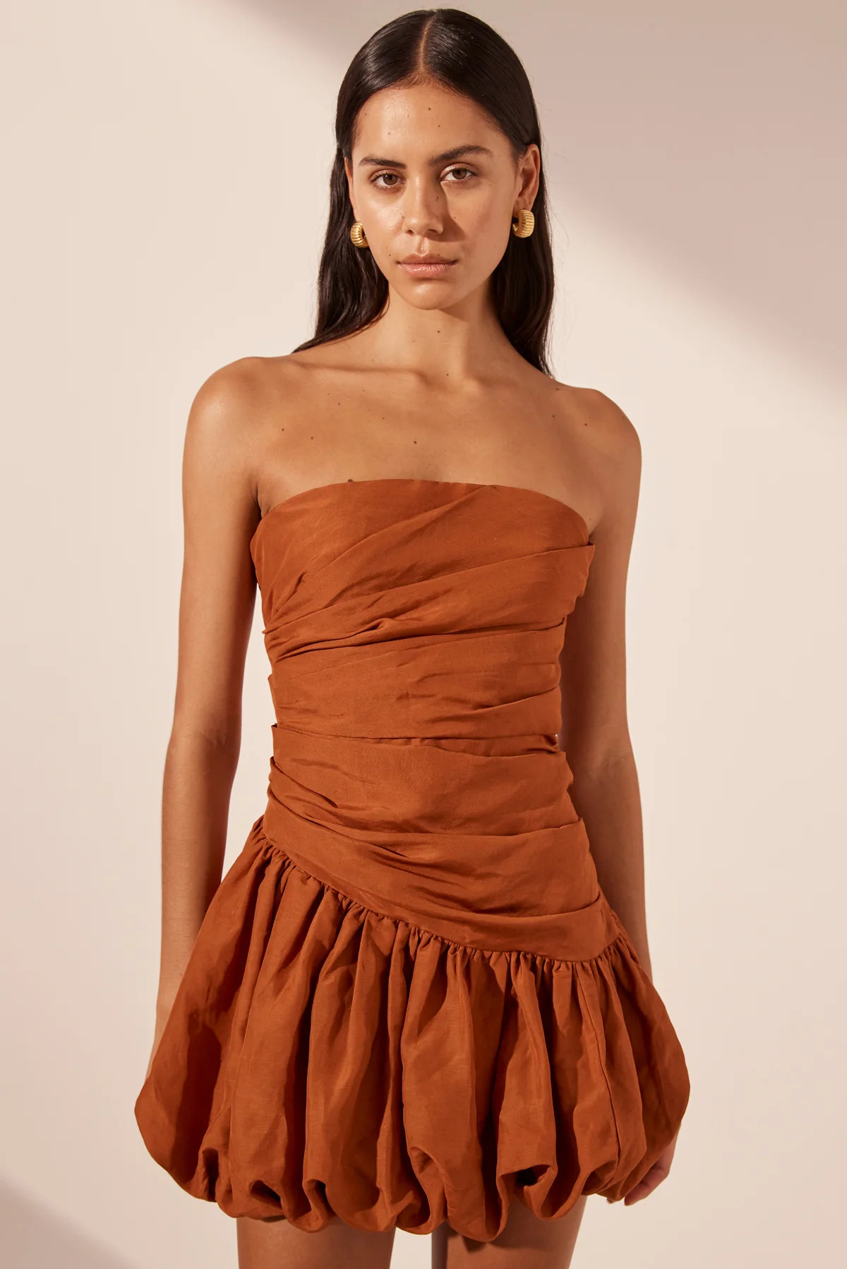 Celeste Strapless Bubble Mini Dress | Rust | Dresses | Shona Joy | Shona Joy