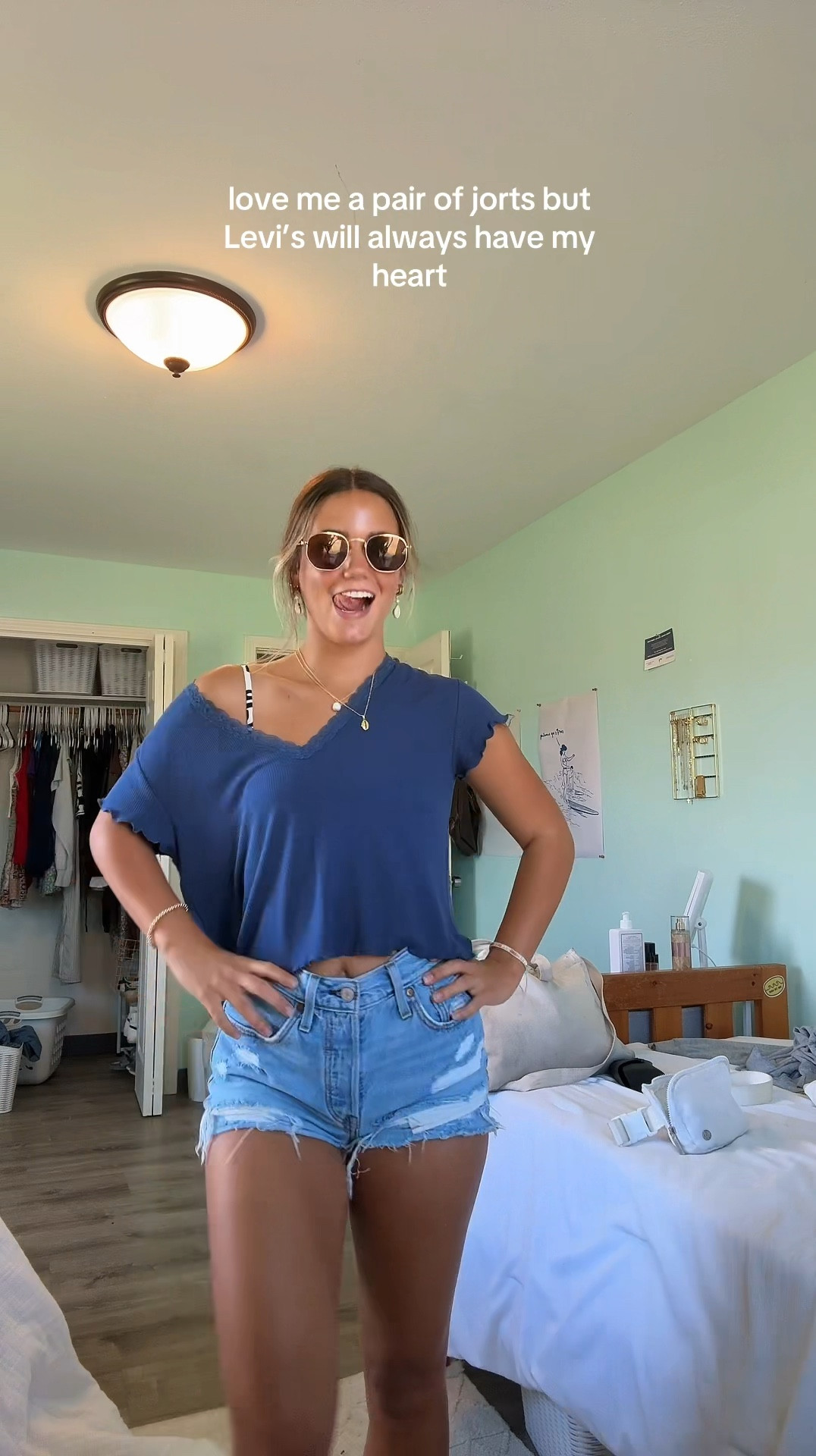 Wearing size xs in top and 25 in shorts! Shorts linked in my Amazon under “summer essentials” (cheaper there)