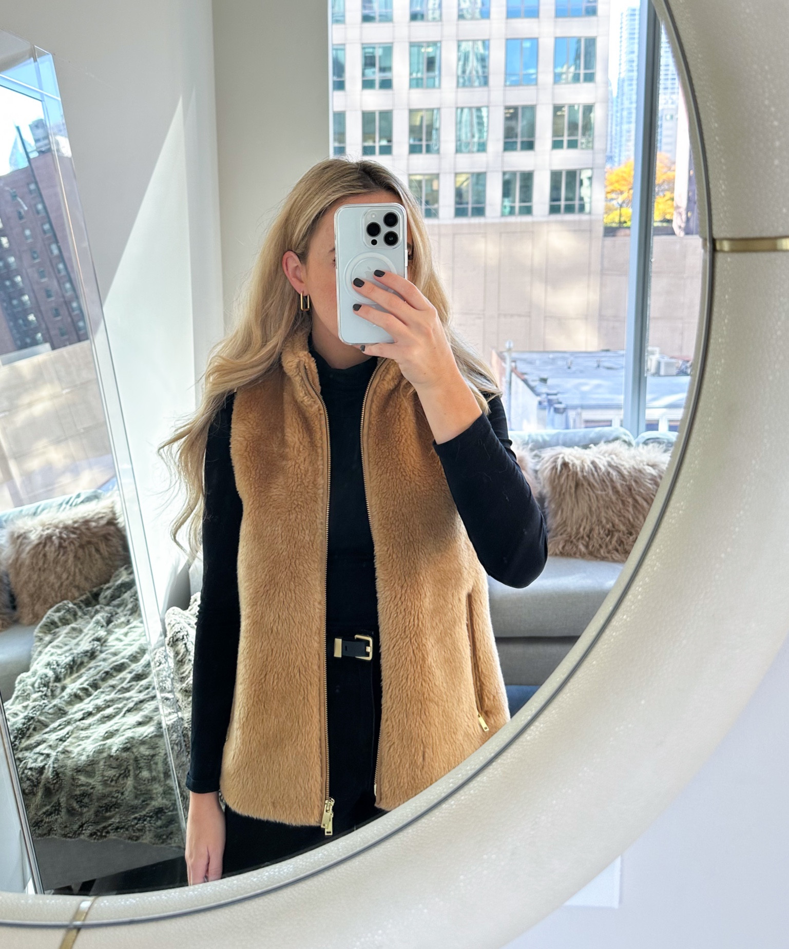 black denim outfit
fur vest for winter
fall layering outfit
turtleneck
black belt
Winter going out outfit
Ski trip aesthetic 
gold hoop earrings #LTKHalloween 

#LTKHoliday 

#LTKParties #LTKStyleTip #LTKSeasonal