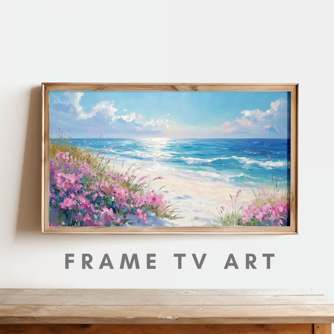 Coastal Wildflower Seascape Painting for Samsung Frame TV (Digital Download) | Etsy (US)