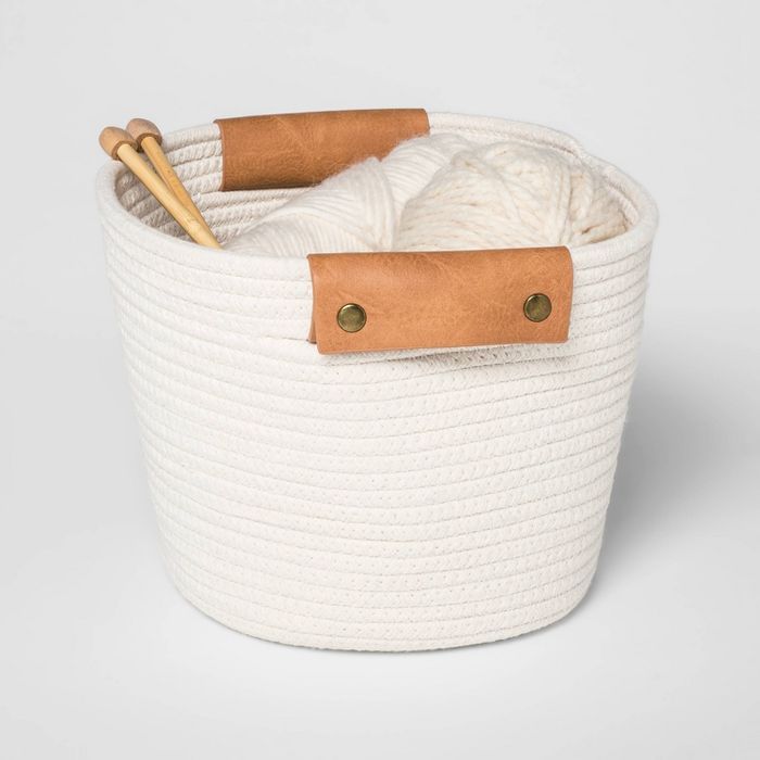 11" Decorative Coiled Rope Square Base Tapered Basket Medium White - Threshold™ | Target