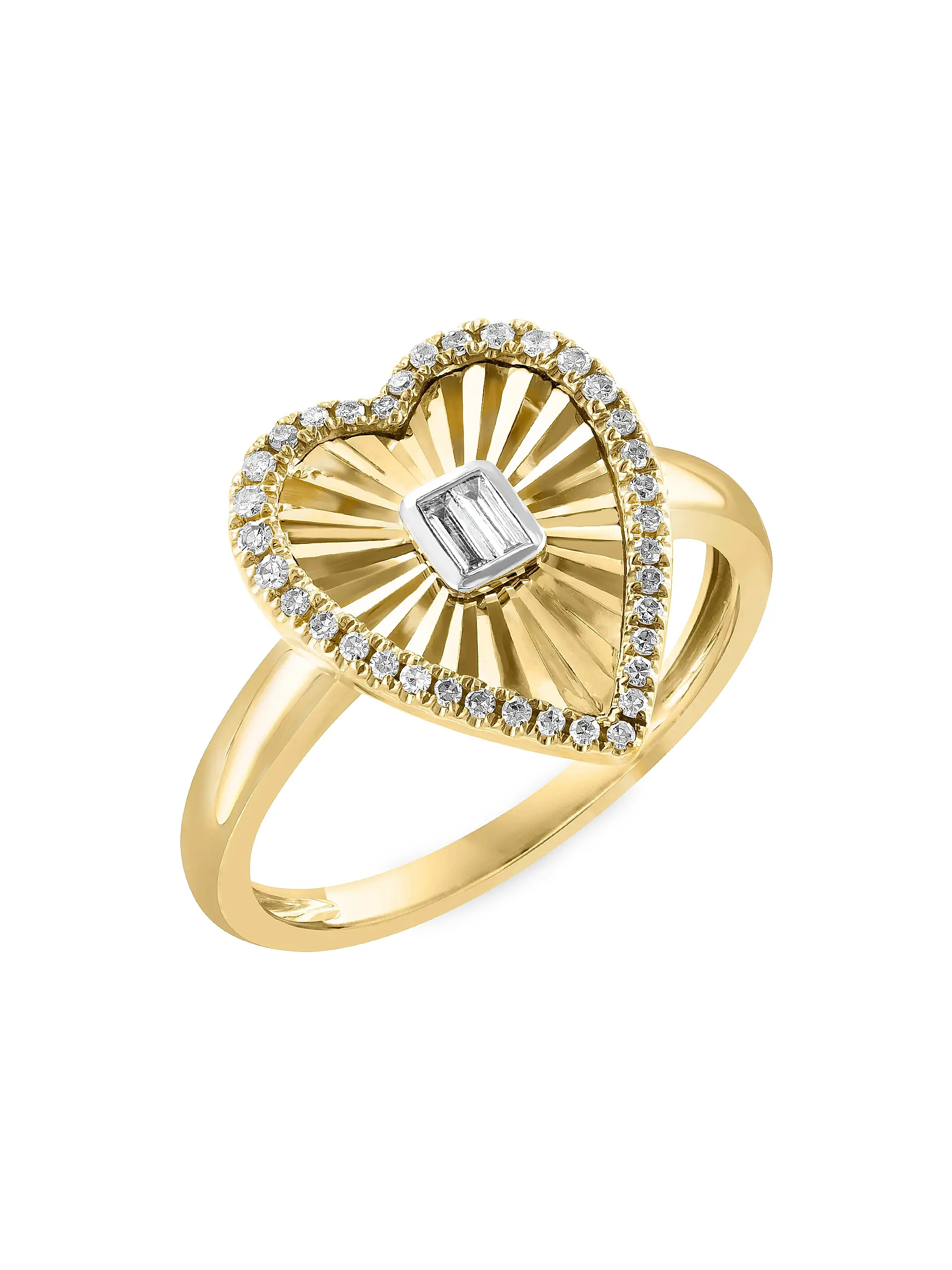 14K Yellow Gold & 0.21 TCW Diamond Heart Ring | Saks Fifth Avenue