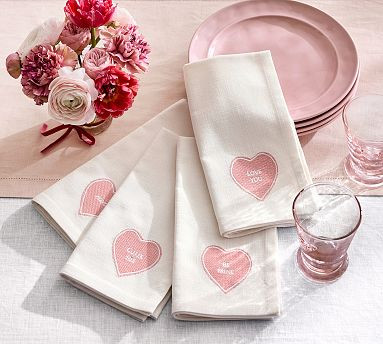 Conversation Hearts Organic Cotton Napkins - Mixed Set of 4 | Pottery Barn (US)