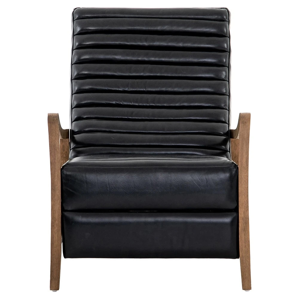 Amani Modern Classic Black Leather Channel Tufted Recliner Occasional Arm Chair | Kathy Kuo Home