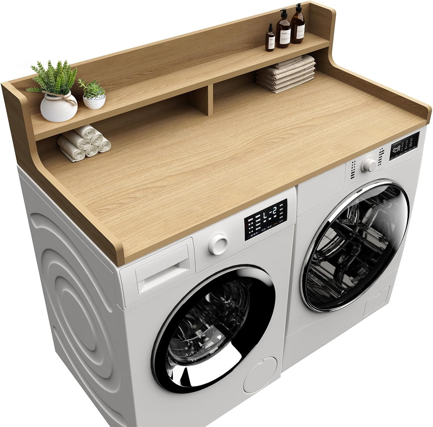 Washer Dryer Countertop, 54" x 27.55" 2-Tier Washer Dryer Topper with Edge, for Laundry Room Organization Oak | Amazon (US)