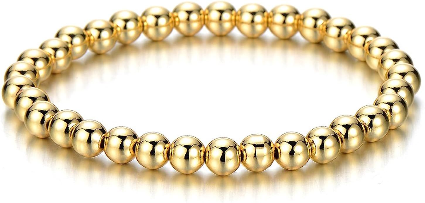 COOLSTEELANDBEYOND Gold Color Beads Bracelet for Women Men | Amazon (US)
