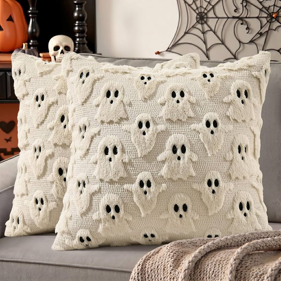 decorUhome Fall Halloween Ghost Pillow Covers 18x18 Inch Pack of 2 Soft Plush Faux Wool Textured ... | Amazon (US)