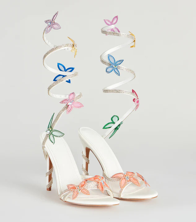 Fly Away Butterfly Applique Spiral Strap Heels | Windsor Stores