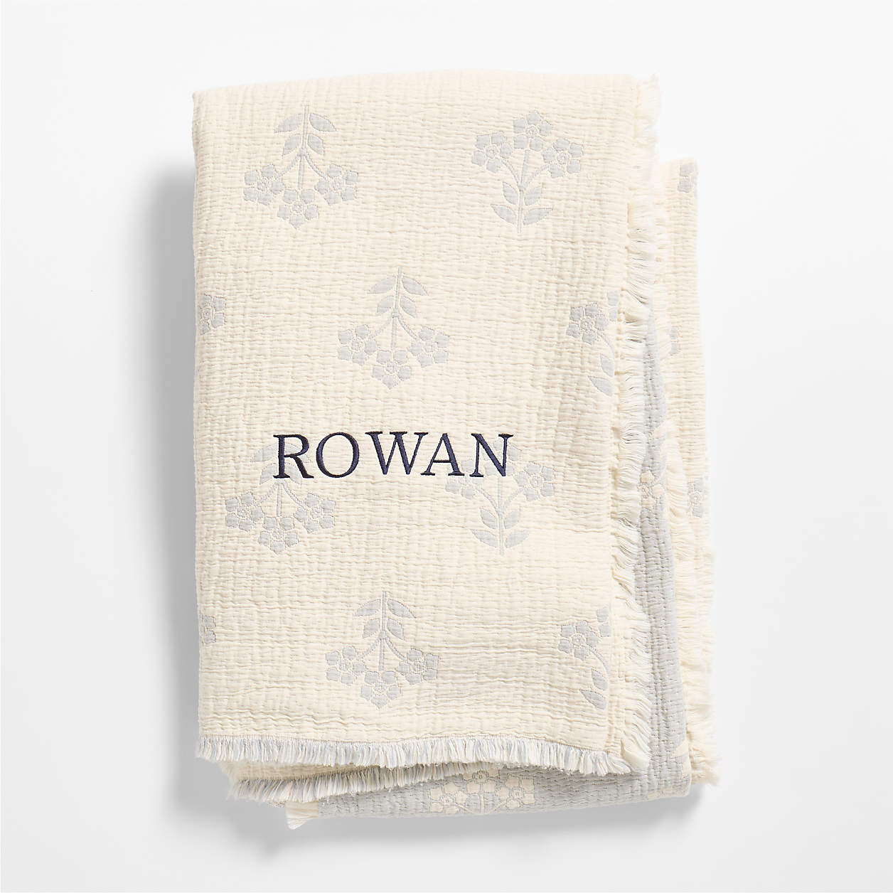 Flora Floral Matelasse Mist Blue Organic Cotton Kids Bed Blanket | Crate & Kids | Crate & Barrel