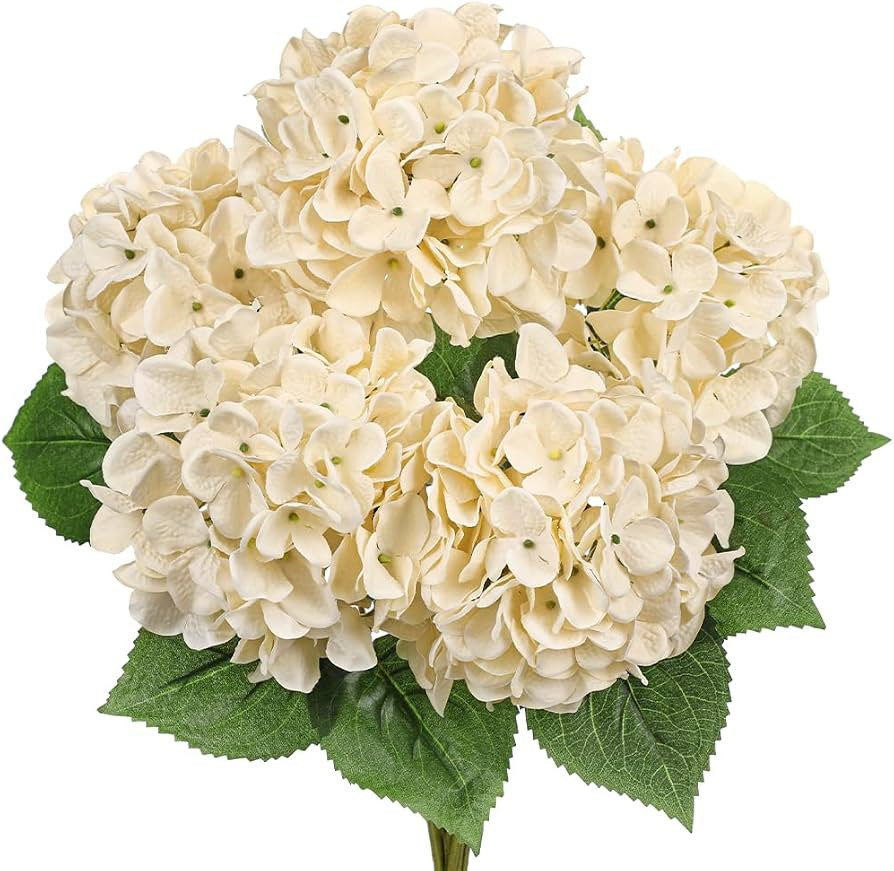 Hollyone Beige Hydrangea Artificial Flowers Large Artificial Hydrangeas Silk Flowers for Home Dec... | Amazon (US)