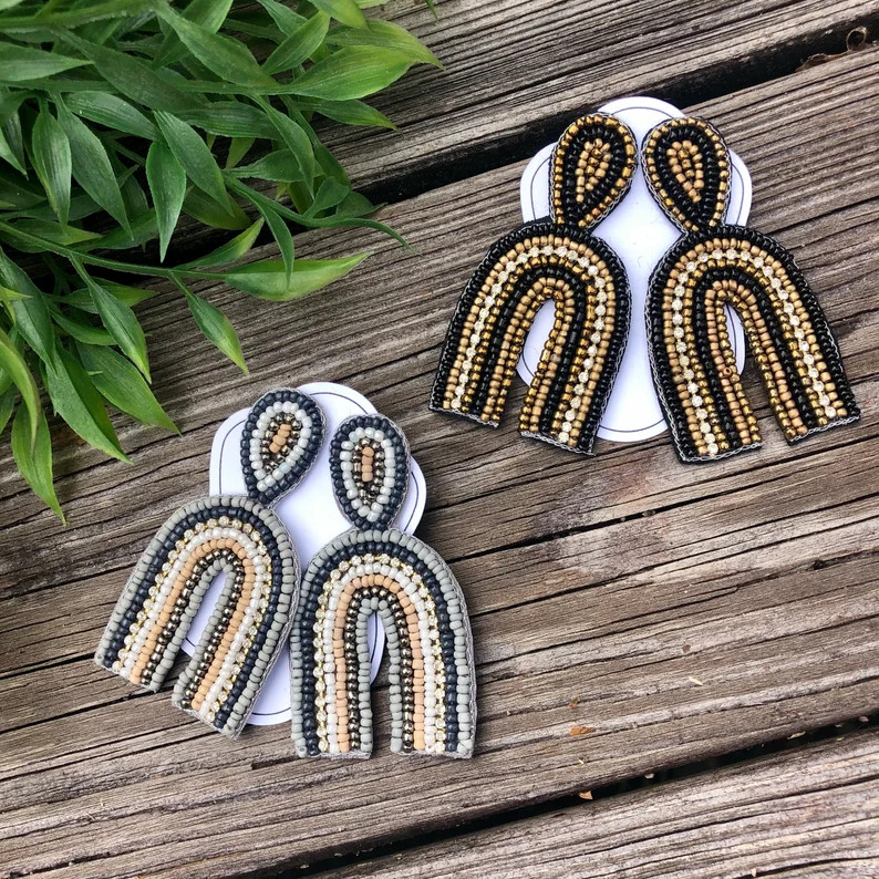 Beaded Arch Earrings - 2 Colors - Rainbow shaped - Lightweight! | Etsy (US)