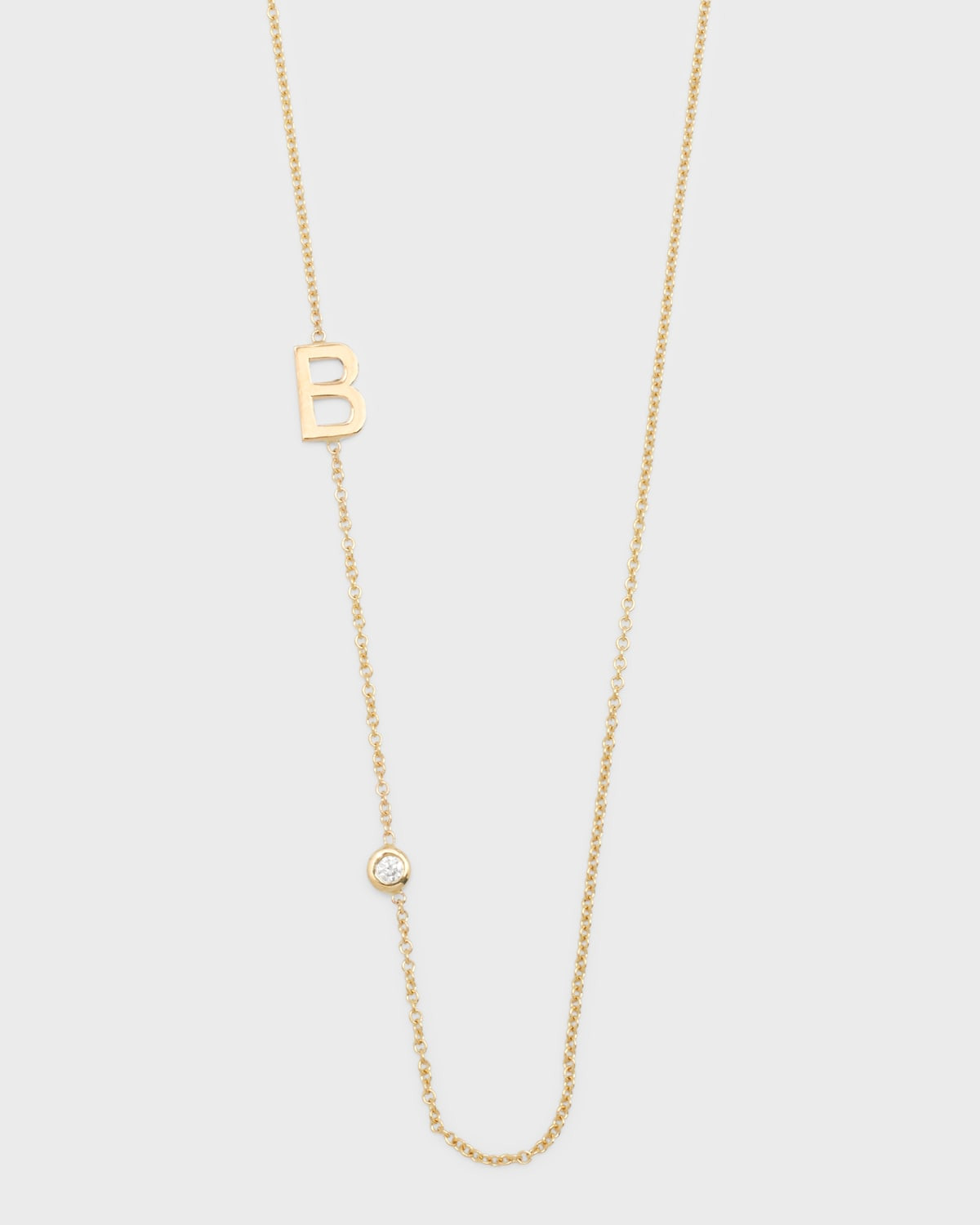 14k Gold Asymmetrical Initial and Bezel Diamond Necklace | Neiman Marcus