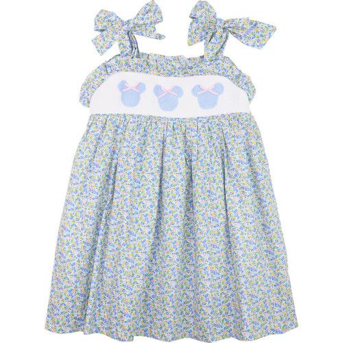 Blue Smocked Mouse Ears Floral Dress | Cecil and Lou