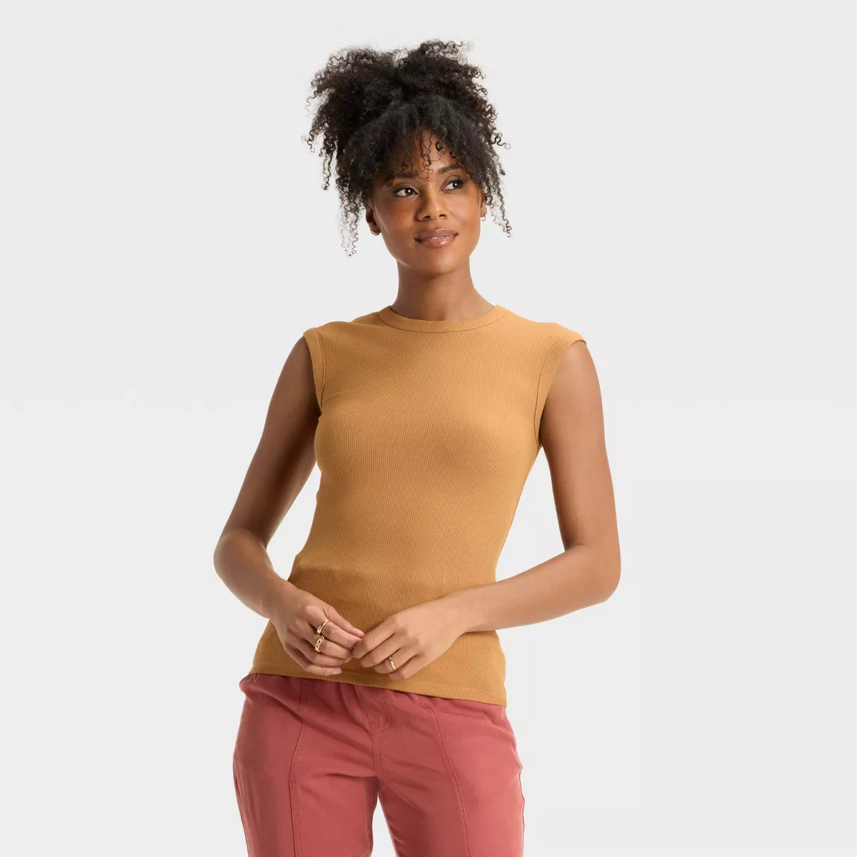 Women's Ribbed Muscle Tank Top - A New Day™ Brown S | Target