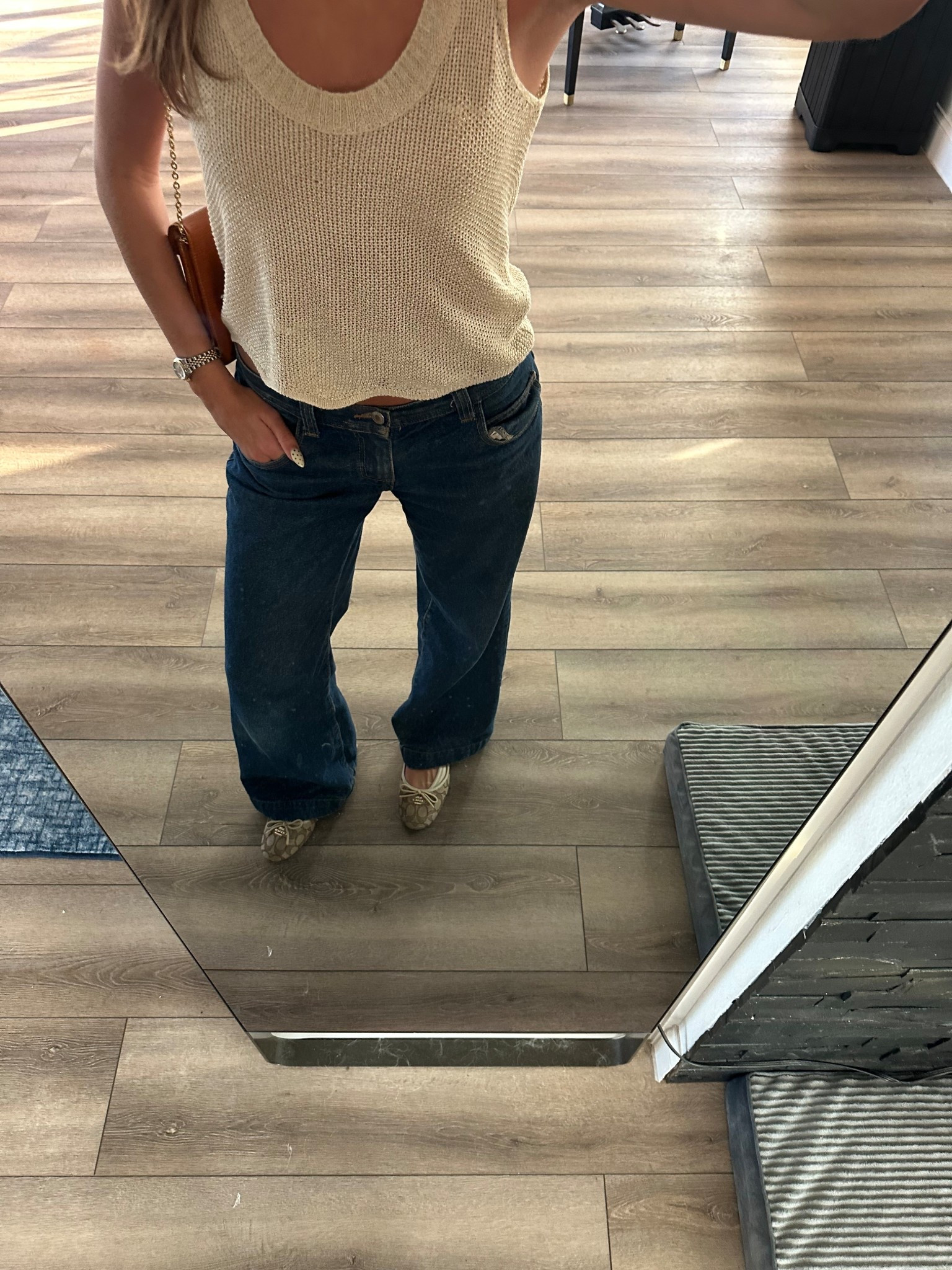 everyday elevated jeans and tank outfit #goldtop #balletflats #casualoutfit

#LTKWorkwear