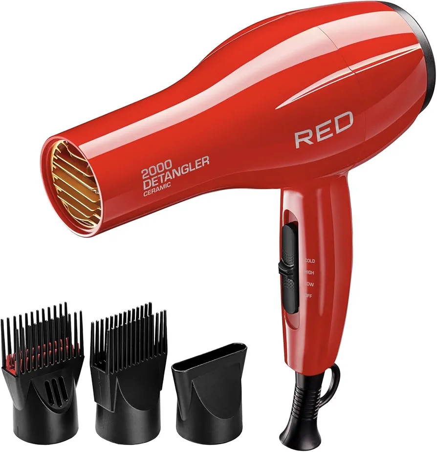RED by KISS 2000 Ceramic Hair Dryer, Professional Salon Blow Dryer 3 Attachments Included, 2 Deta... | Amazon (US)