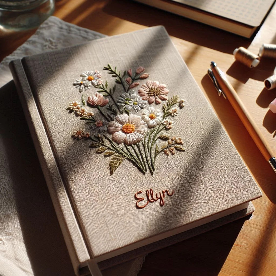 Personalized Flowers Bouquet Handmade Notebook, Vintage Hand Embroidered Notebook, Fabric Cover N... | Etsy (US)