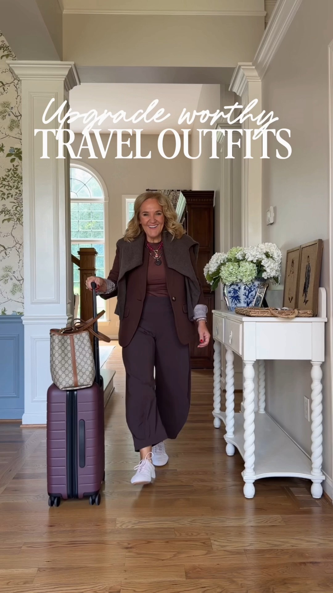 Ruti brown pants size 10 petite 
Loft track pants medium 
Aritzia lodge pant med reg and have them hemmed 
Athleta endless pant 8 petite Loft track
Spanx carryon no wrinkle pullon trouser med petite but that does make them fairly short. Might get reg length 
This suitcase is the real deal. Worth the spurge!

#LTKOver40 #LTKPetite #LTKTravel