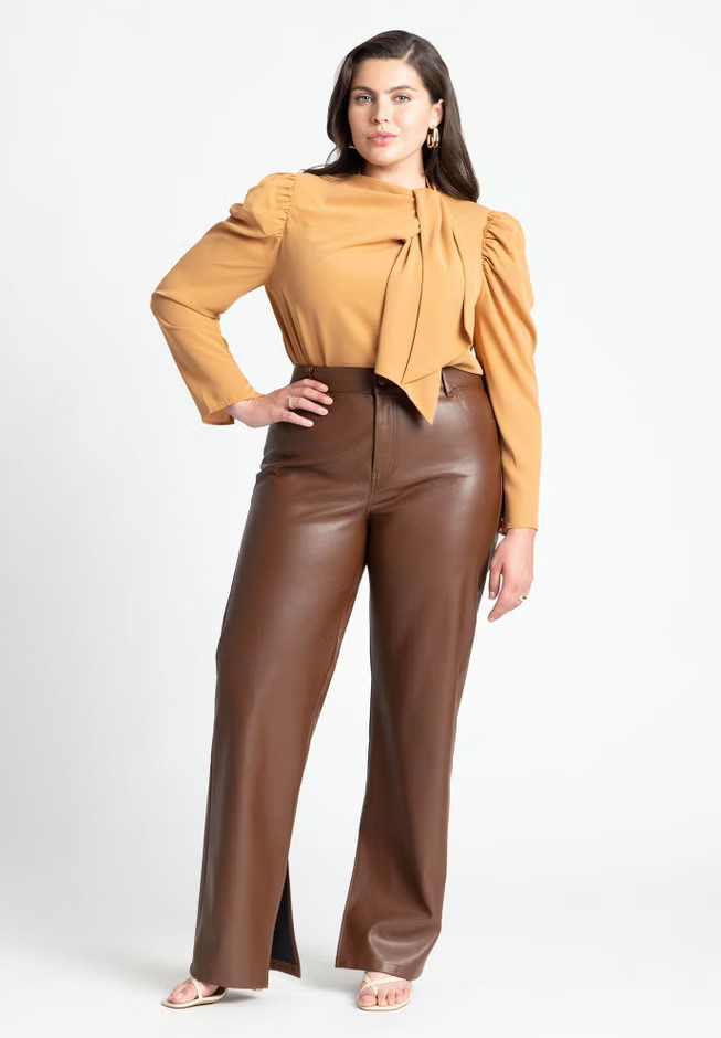 Slit Hem Faux Leather Pant | Eloquii