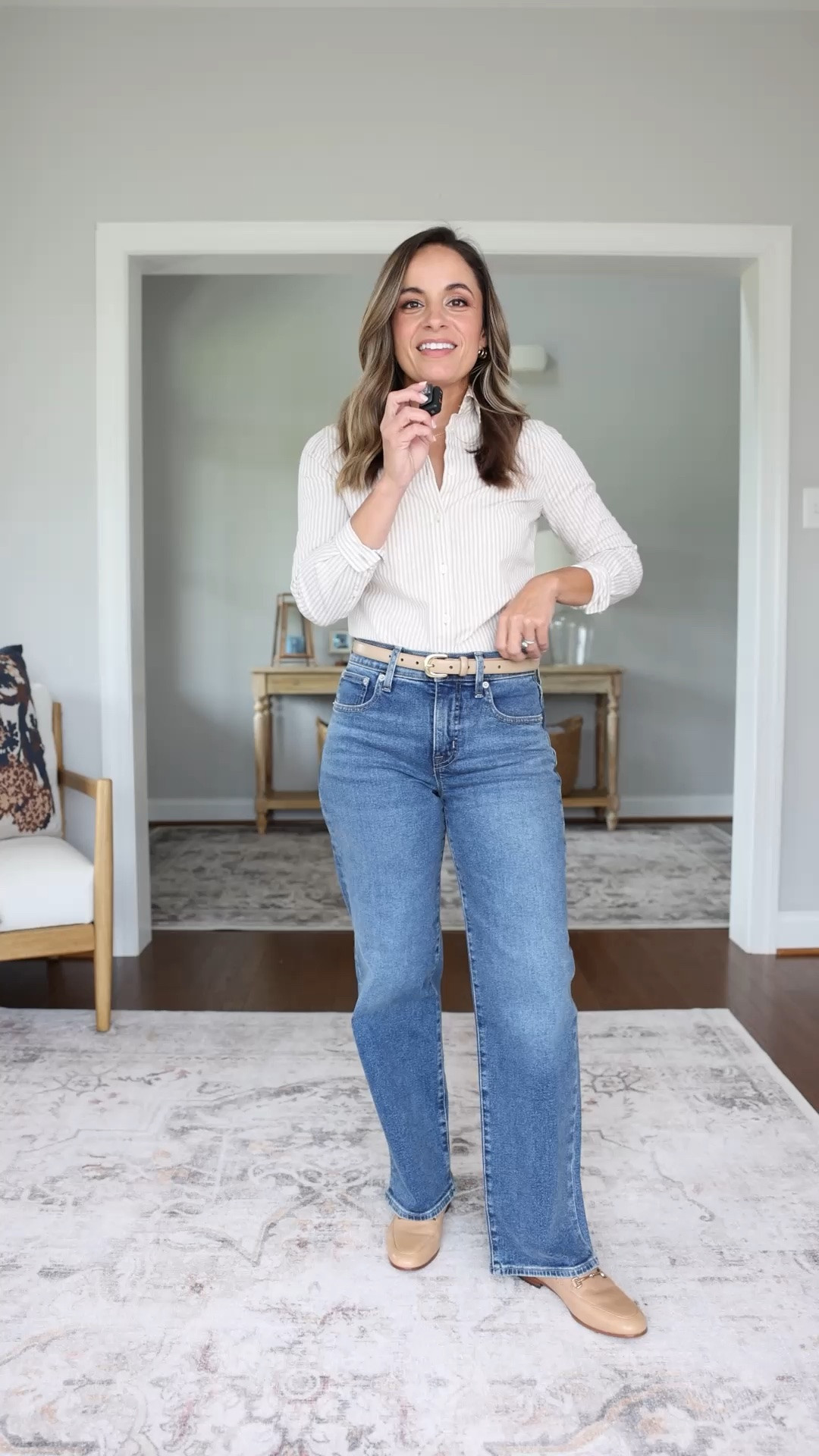 A look at the slim wide leg jeans from
J.Crew Factory 

Jeans: petite 24 
Top: xxs - the sleeves run short in petite

#LTKPetite