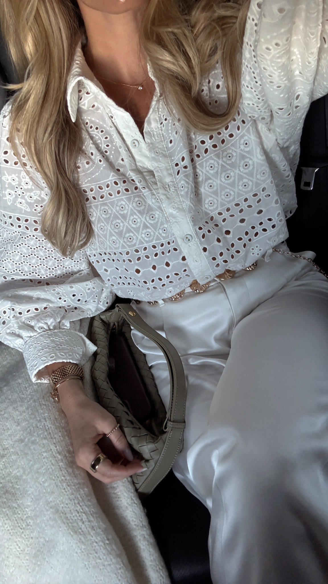 Girls night out outfit at the Naples four seasons - perfect resort wear look wearing eyelet top with aritzia satin pants 