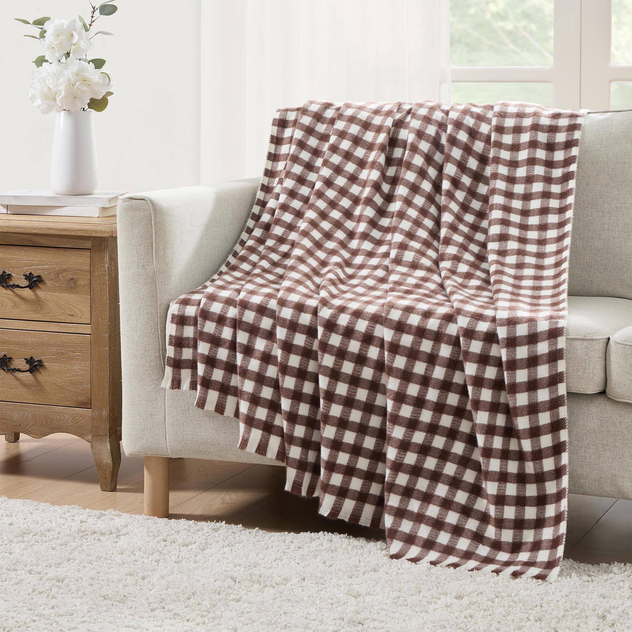 My Texas House Brown Woven Gingham Fringe Throw, 60" x 80" | Walmart (US)