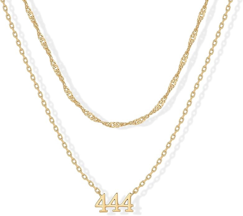 PAVOI 14K Gold Plated Angel Number Pendant Layering Necklace for Women | 999 Lucky Numerology Sin... | Amazon (US)