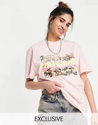 COLLUSION warped branded oversized t-shirt in pink | ASOS (Global)