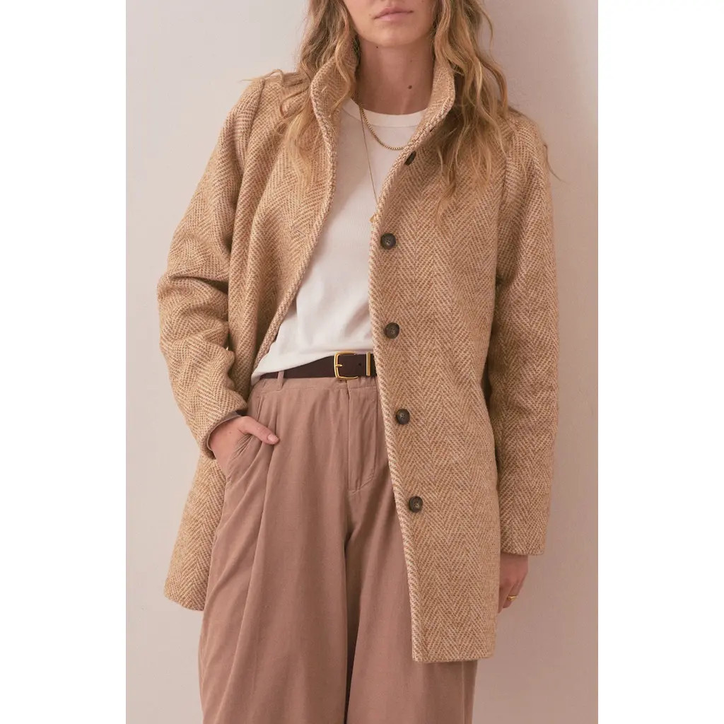 Marine Layer Stephanie Cocoon Coat in Camel Herringbone at Nordstrom, Size Small | Nordstrom