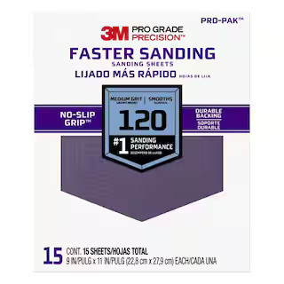 3M Pro Grade Precision 9 in. x 11 in. Medium 120-Grit Sheet Sandpaper (15-Sheets/Pack) 27120PGP-1... | The Home Depot
