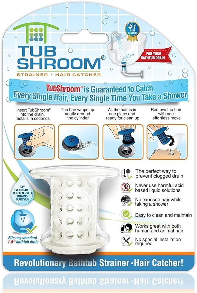 TubShroom The Revolutionary Tub Drain Protector Hair Catcher/Strainer/Snare, White, 2.25 x 2.25 I... | Amazon (US)