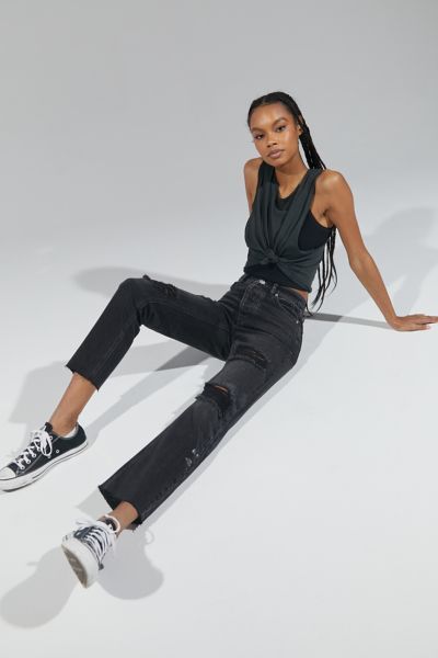 BDG High-Waisted Slim Straight Jean - Distressed Black Denim | Urban Outfitters (US and RoW)