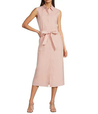 Gibson & Latimer Woven Point Collar Sleeveless Button Front Midi Shirt Dress | Dillard's | Dillard's