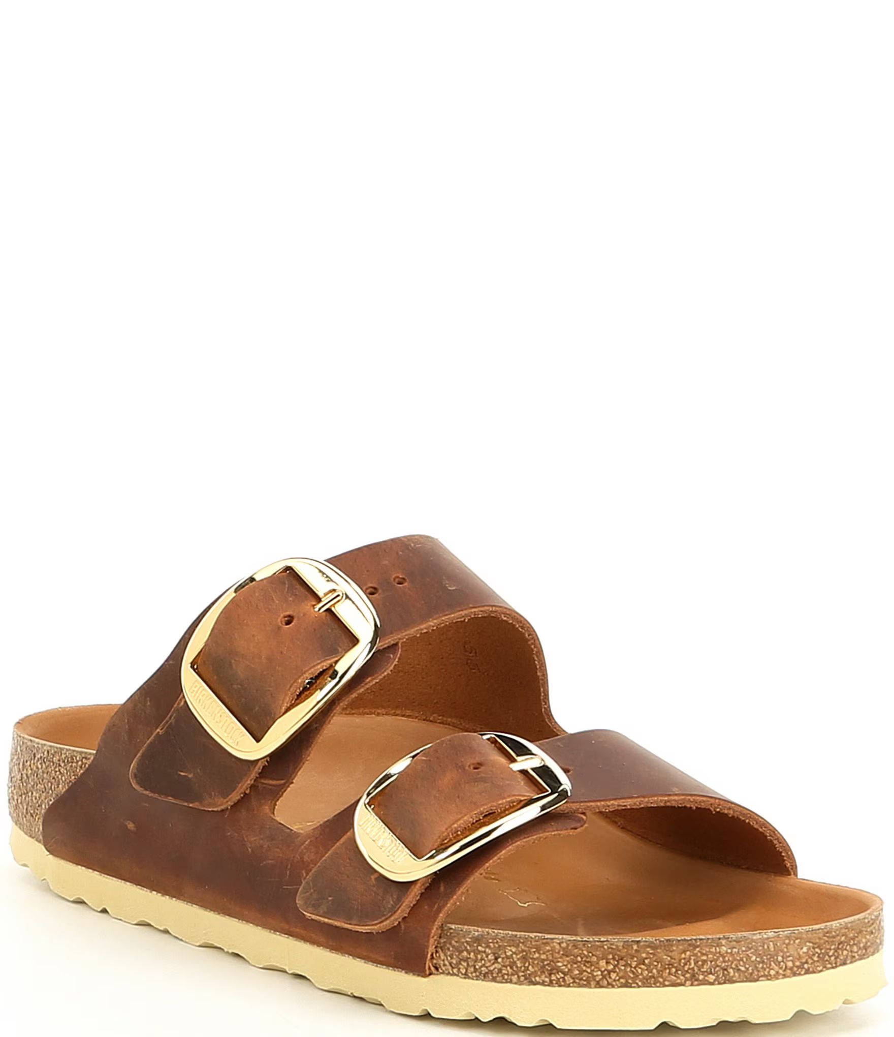 Women's Arizona Oiled Leather Big Buckle Detail Slide Sandals | Dillard's