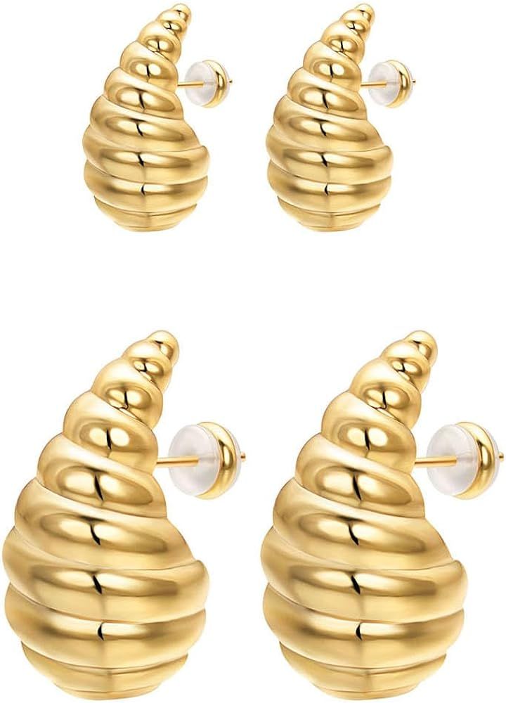 18k Gold Plated Chunky Hoop Teardrop Earrings For Women Gold Silver Water Drop Dangle Stud Earrin... | Amazon (US)