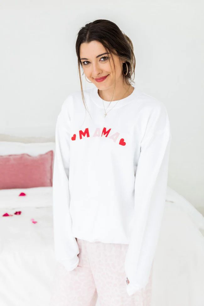 Mama Hearts White Graphic Sweatshirt | Pink Lily