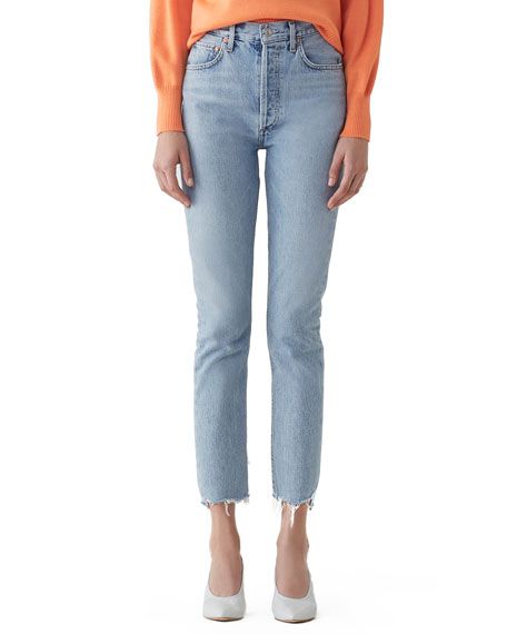 AGOLDE Riley High-Rise Straight Crop Stagger Jeans | Bergdorf Goodman