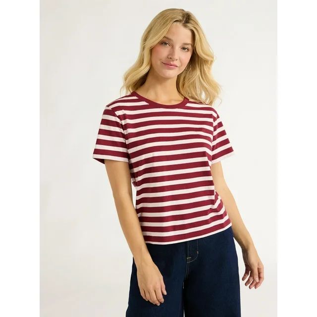 Free Assembly Women's Cotton Cropped Boxy Tee with Short Sleeves, Sizes XS-XXL | Walmart (US)