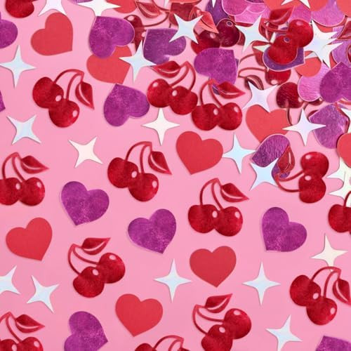 xo, Fetti Heart Valentine's Confetti - 200 pcs | Cherry Pink Vday Tablescape, Red Sparkle Bachelo... | Amazon (US)