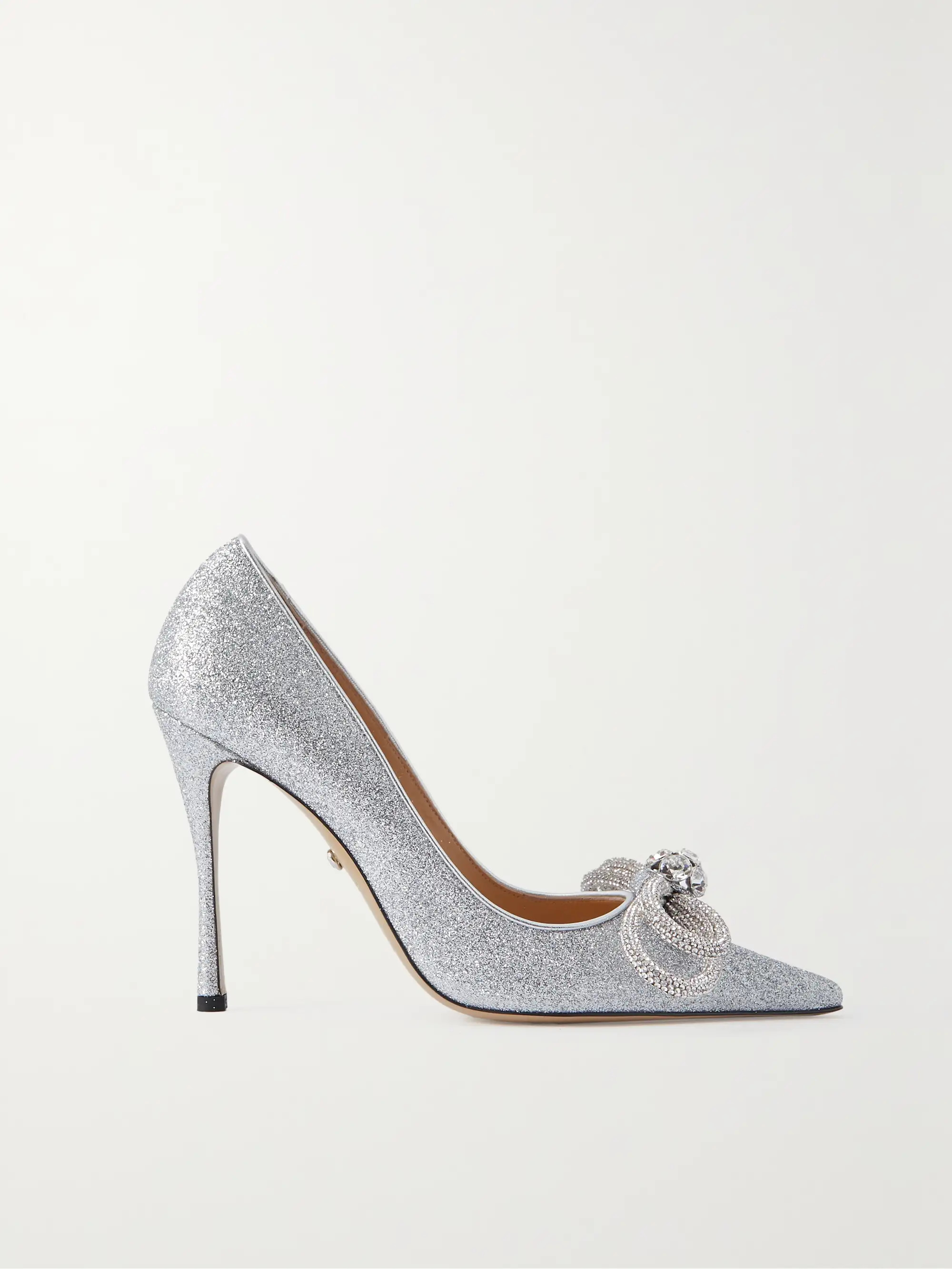 Double Bow crystal-embellished glittered leather pumps | NET-A-PORTER (US)