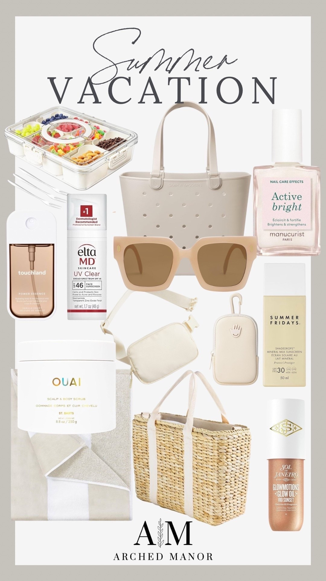 Summer vacay essentials, sorted! From fresh skincare to cool pool mists, everything you need to stay glowing and refreshed all day. ☀️ #SummerVibes #VacationEssentials #archedmanor #modernhome #neutralhome #homedecor #casualstyle #neutralstyle 

#LTKSeasonal #LTKSummerEdit