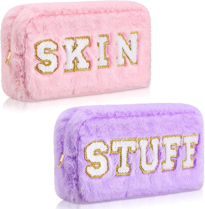 Chunful 2 Pcs Chenille Letter Preppy Makeup Bag Fuzzy Cosmetic Bag Preppy Stuff Hair Skin Face St... | Amazon (US)
