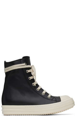 Rick Owens - Black Leather High Sneakers | SSENSE