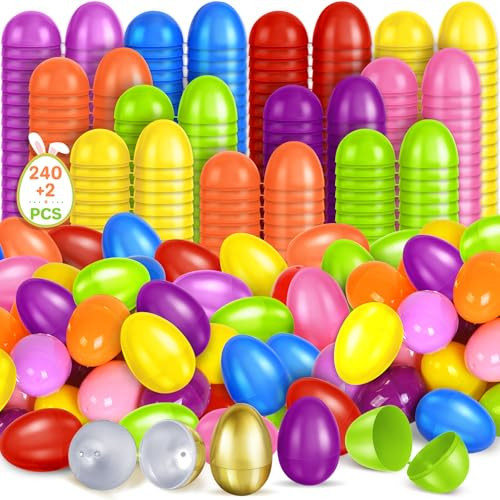 SpringFlower 240 PCS 2.3 inch Plastic Easter Eggs Plus 2 Golden Eggs, Empty Fillable Eggs, Plastic Eggs Bulks for Easter Basket Stuffer, Easter Party Favor, Easter Egg Hunt | Amazon (US)