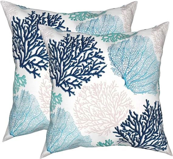 Sunshineyan Summer Coastal Throw Pillows 18x18 Inch Set of 2 Coral Branch Ocean Themed Decorative... | Amazon (US)