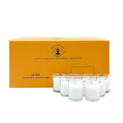 Hosley 48 Pack White Unscented Votive Candles, Clear Glass, Hand-Poured Wax, Bulk Wedding & Party Candles for Gifts, Tables, Aromatherapy & Holidays Party Weddings Birthdays (White) | Amazon (US)