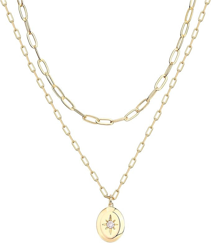 PAVOI 14K Gold Plated Layering Necklaces | Stylish Minimalist Design Pendant Necklaces | Bar, Lot... | Amazon (US)